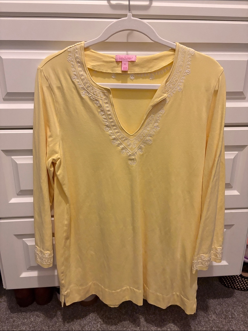 Lilly Pulitzer Pale Yellow Embroidered V-Neck Tunic